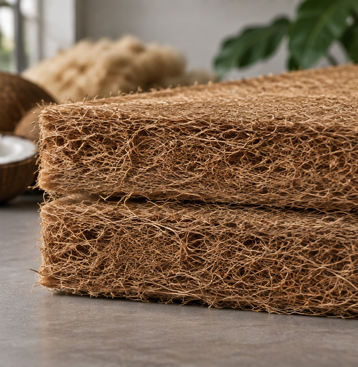 Palm fiber mattress core texture for firm support